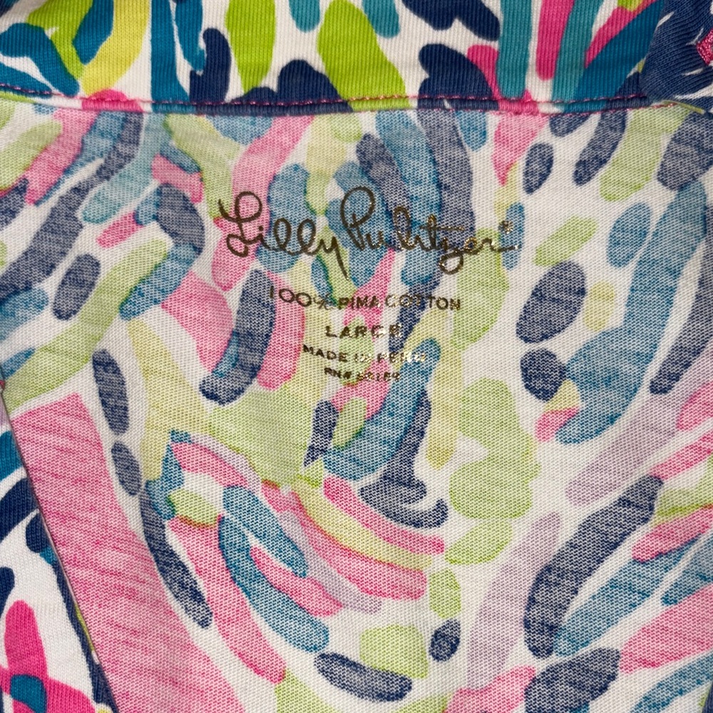 Lilly Pulitzer Ruffle Sleeve V Neck Tunic Dress Pink Green Blue Leaf Print Large - Picture 4 of 4